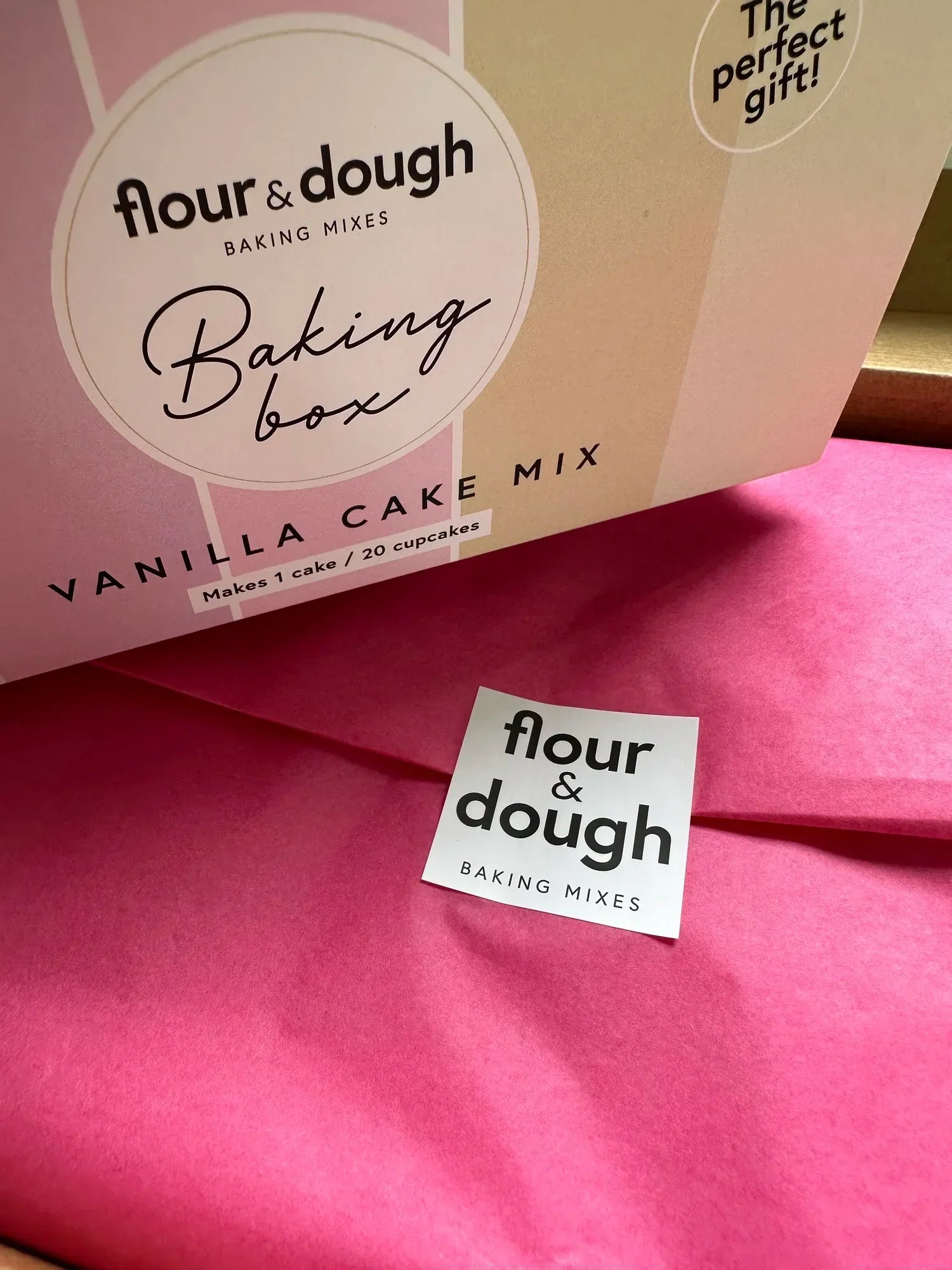 flour and dough uses Stickerdot stickers to complete cake and cupcake baking box