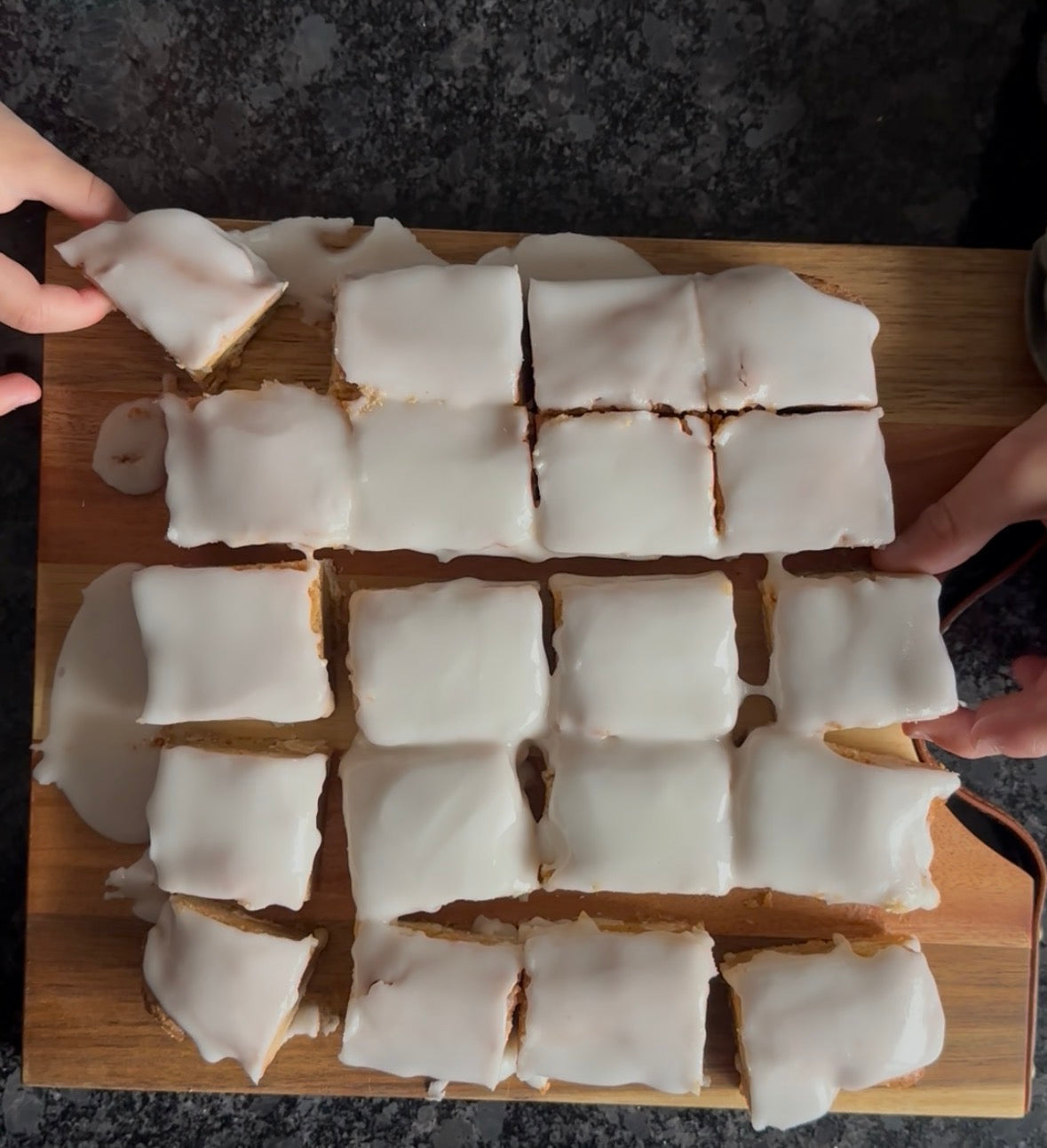 Lemon glaze blondies flour and dough