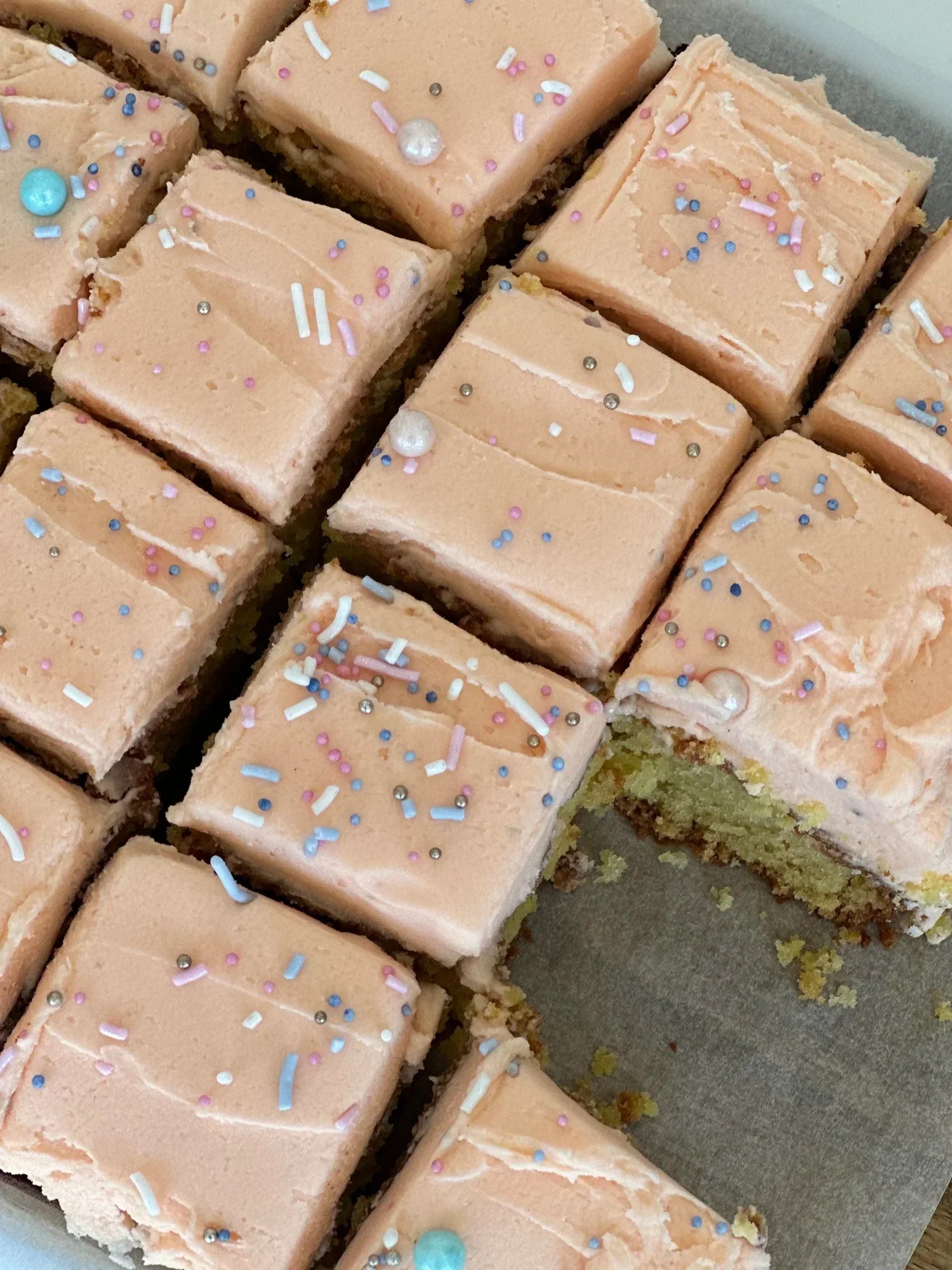 Sheet pan vanilla cake with sprinkles made with Flour and Dough Vanilla Cake and Cupcake Mix NZ