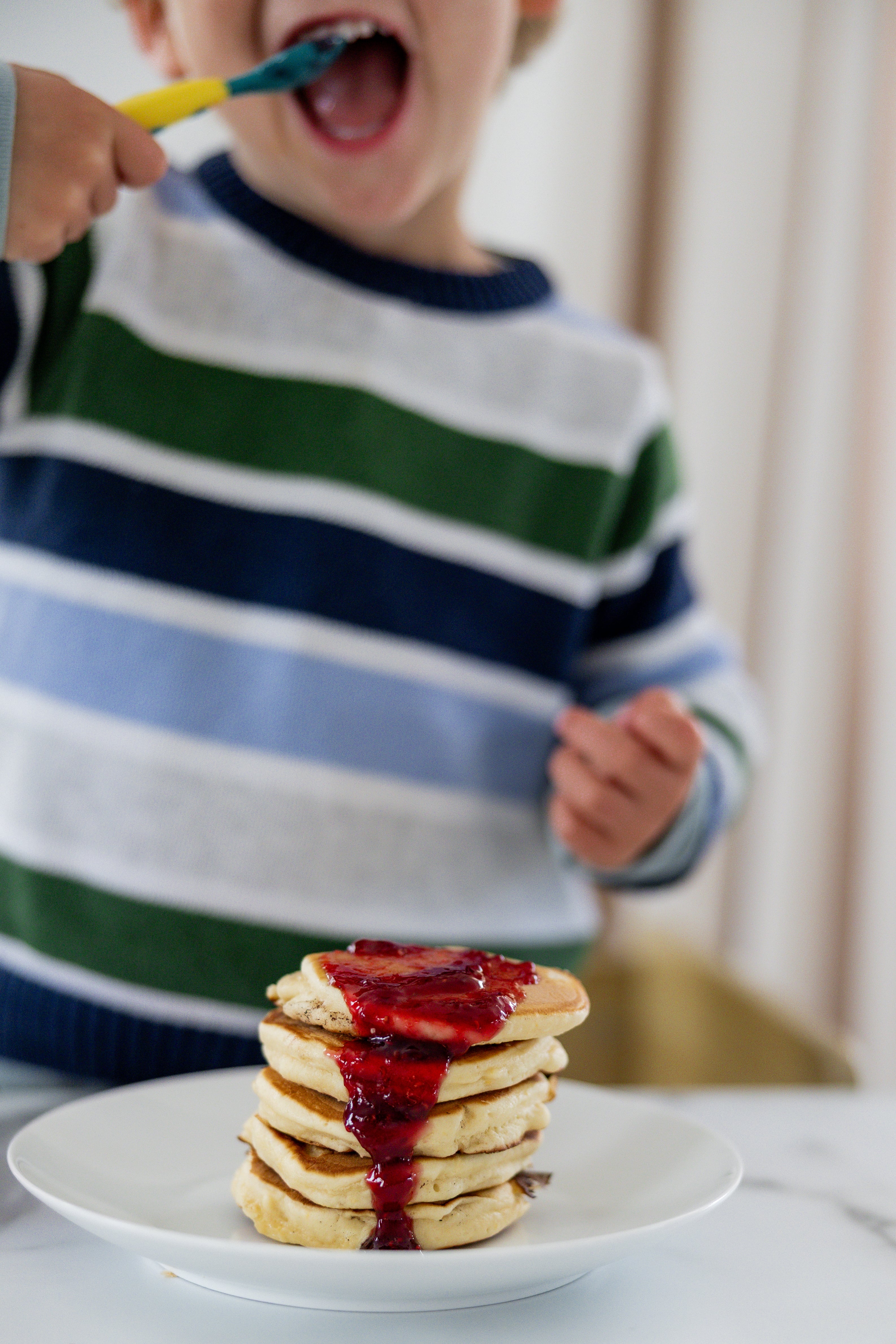 flour and dough pikelet  and waffle baking mix stacked with jam
