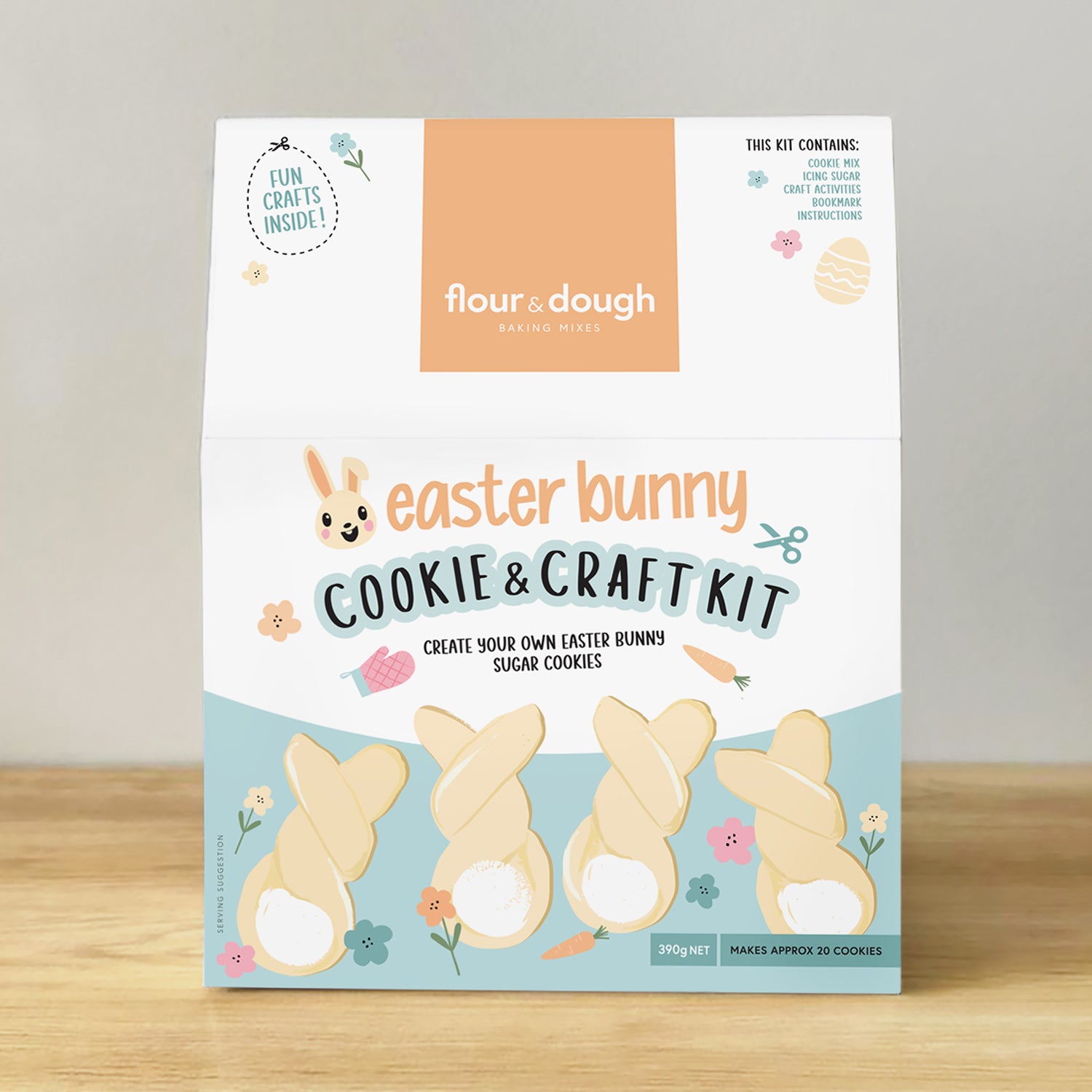 flour and dough easter bunny cookie and craft kit