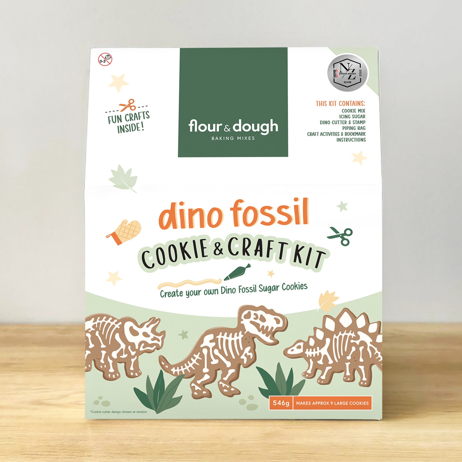 flour and dough dino cookie and craft kit