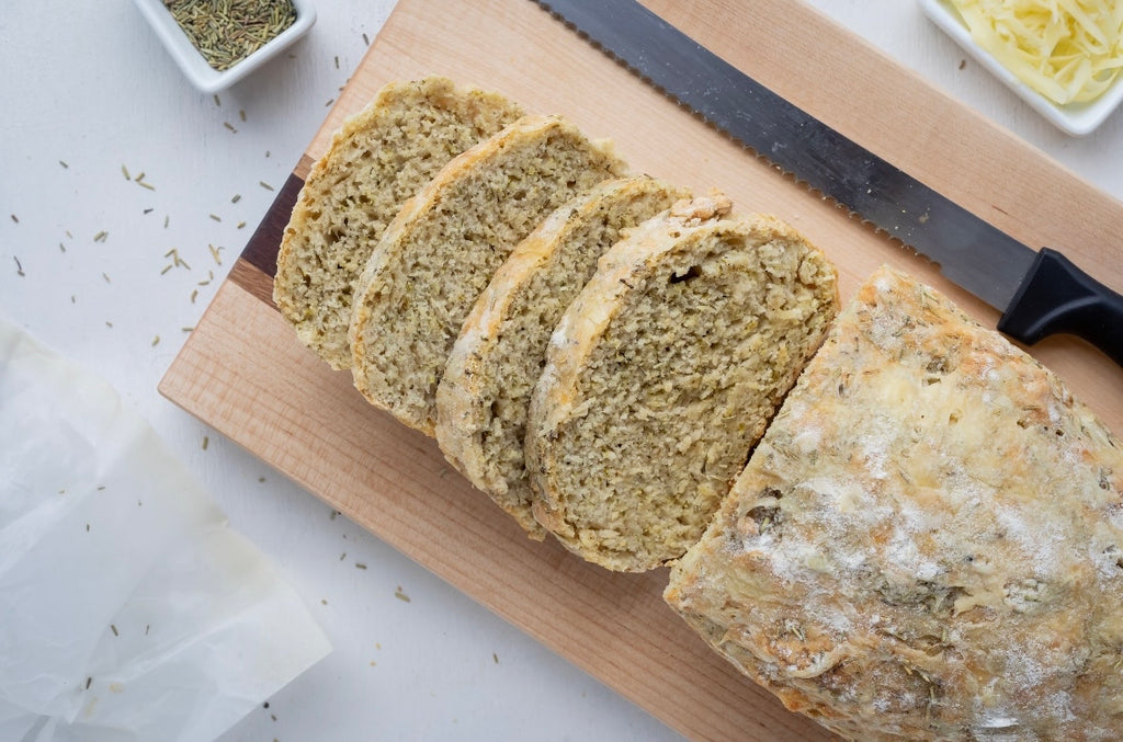 flour and dough oregano garlic and sage mix and bake bread