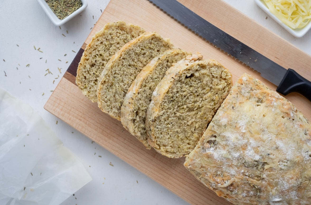 flour and dough oregano garlic and sage mix and bake bread