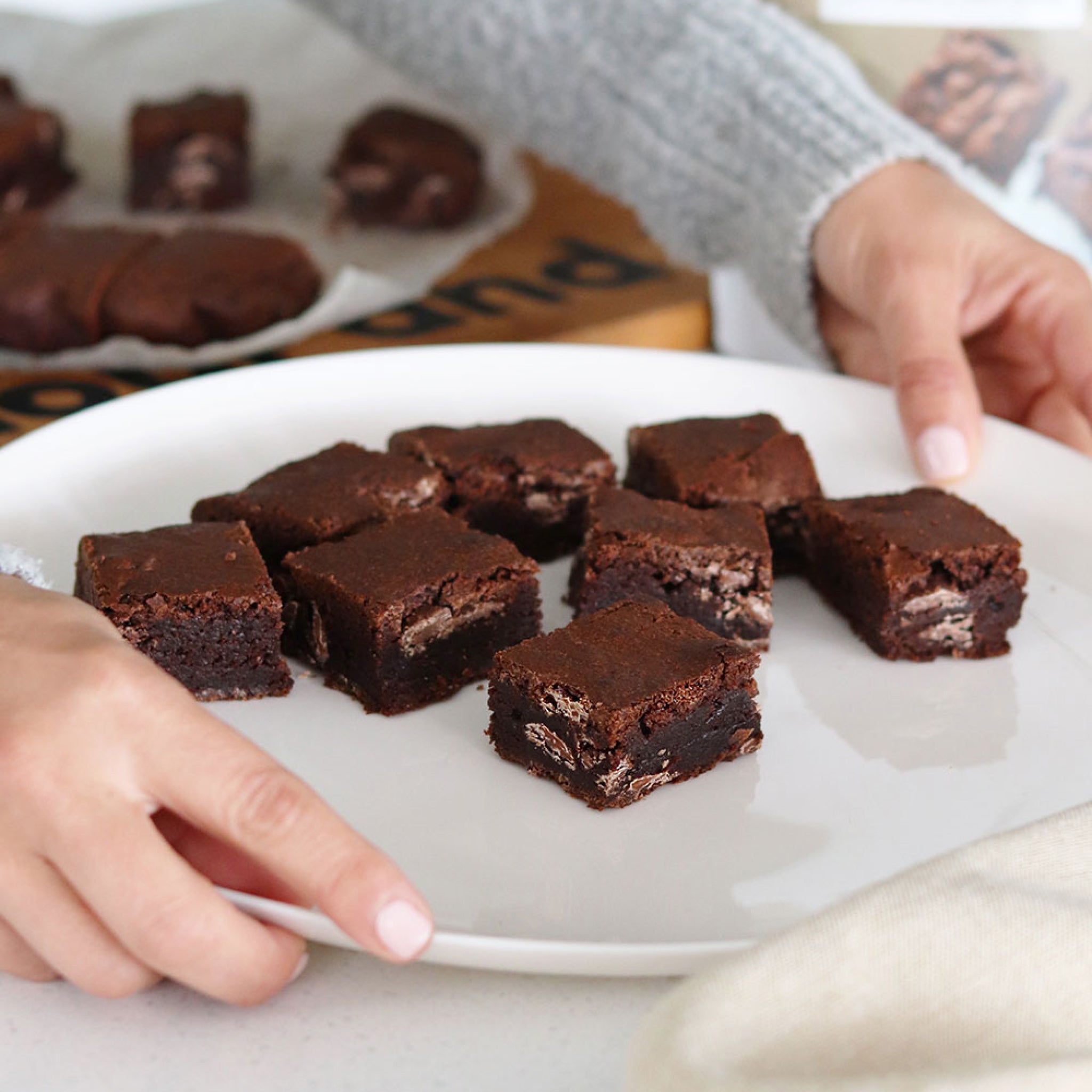 plate of flour and dough brownies