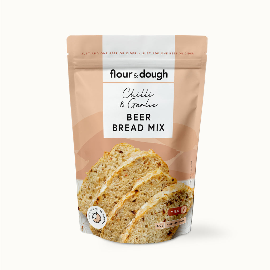 flour and dough chilli and garlic beer bread baking mix